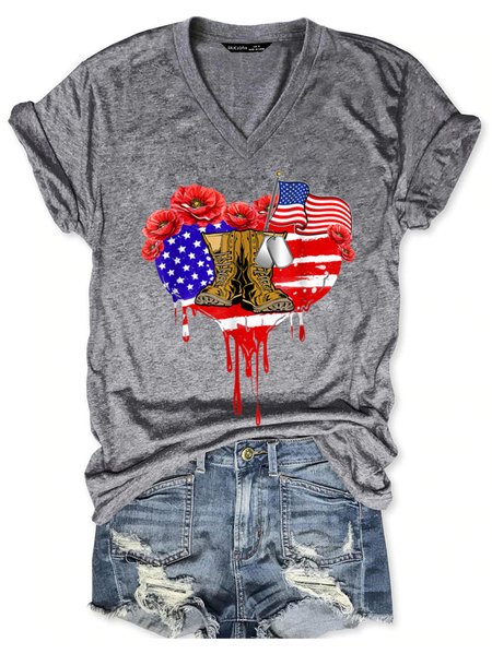 

Thank You Veterans Combat boots Flower Veteran Day Casual Regular Fit Short Sleeve T-Shirt, Gray, T-shirts