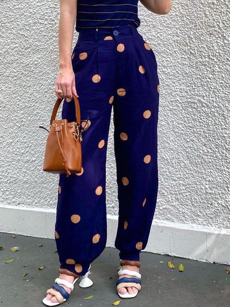 

Daily Regular fit Polka Dots Pants, Deep blue, Wide Leg Pants