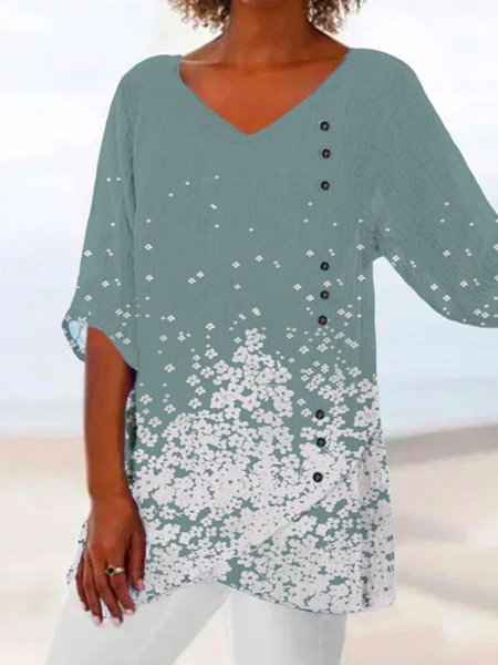 

Casual V Neck Short Sleeve Tops, Blue, Tops