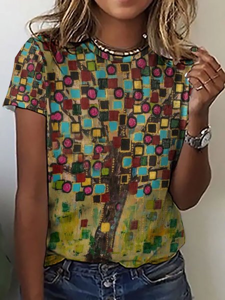 

Women's Casual Vintage Abstract Print Crew Neck T-Shirt, As picture, T-shirts