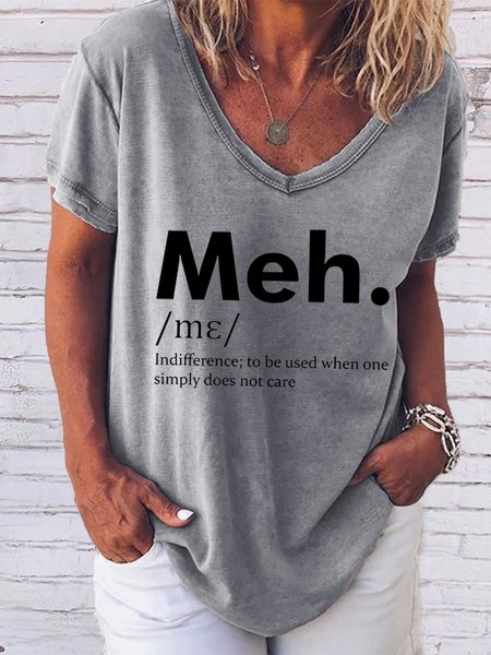 

Women's Meh Funny Print Casual Short Sleeve T-Shirt, Gray, T-shirts