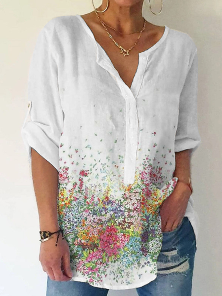 

Floral Casual Long Sleeve Tops, White, Shirts & Blouses