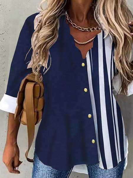 

Shirt Collar Casual Mid Sleeve Blouse, Flower, Blouses & Shirts