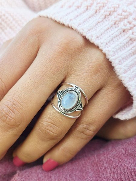 

Vintage Ethnic Inlaid Moonstone Ring, Silver, Rings