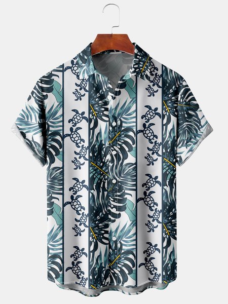 

Men's Botanical Print Casual Breathable Short Sleeve Hawaiian Shirt, Green, Men's Floral shirt