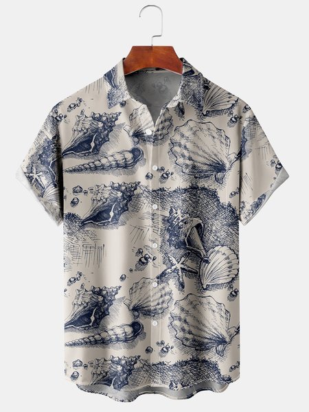 

Men's Ocean Collection Print Casual Short Sleeve Hawaiian Shirt, As picture, Men's Floral shirt