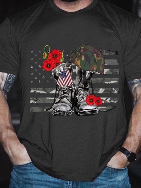 

Thank you veterans combat boots flower veteran day Short Sleeve Vintage Short Sleeve T-Shirt, Deep gray, T-shirts