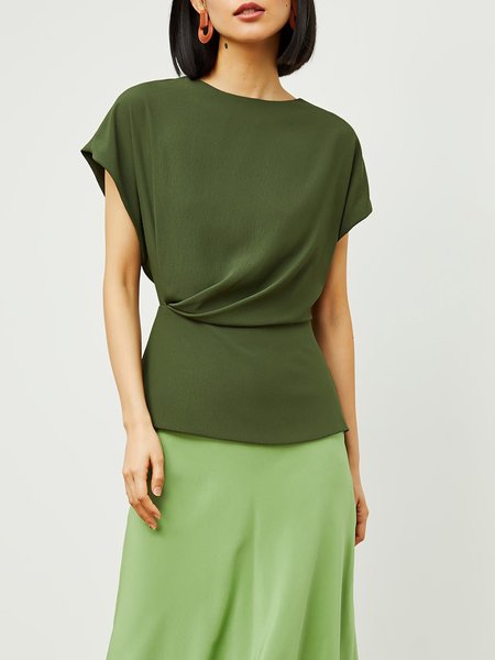 

Crew Neck Regular Fit Plain Short Sleeve Top, Green, Tops