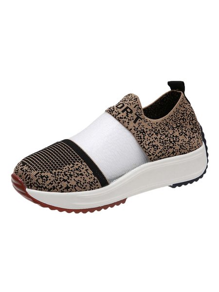 

Jacquard Mesh Panel Breathable Flyknit Sneakers, Khaki, Sneakers