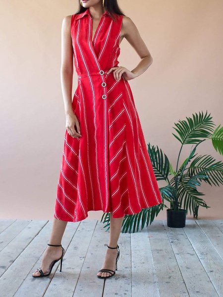 

Summer Lightweight Regular Fit V Neck Sleeveless Woven Daily Dresses, Red, Maxi Dresses