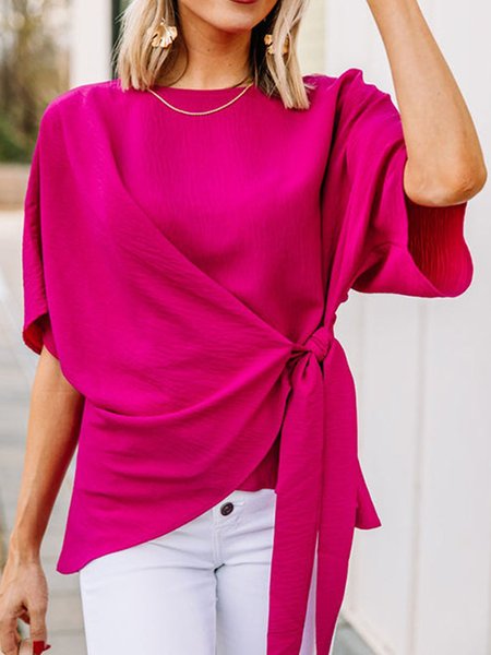 

Casual Crew Neck Short Sleeve Tops, Rose red, Blouses and Shirts