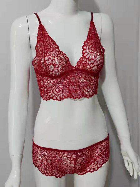 

JFN Sexy Lace Bra Set Plus Size, Wine red, Bra & Bra Sets