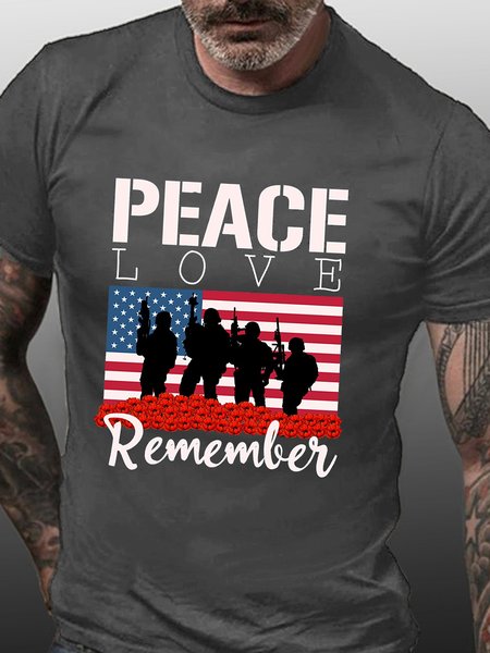 

Love Peace Remember Casual Short Sleeve T-Shirt, Deep gray, T-shirts