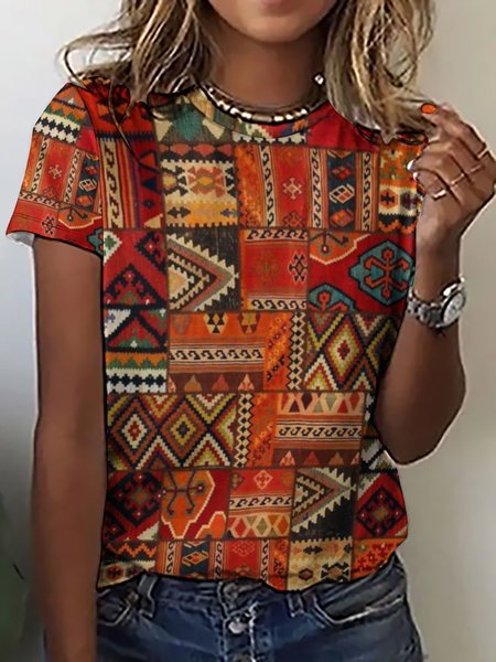 

Womens Vintage Print Casual Short Sleeve T-Shirt, As picture, T-shirts