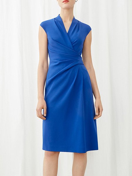 

Elegant Sleeveless Knitting Dress, Blue, Midi Dresses