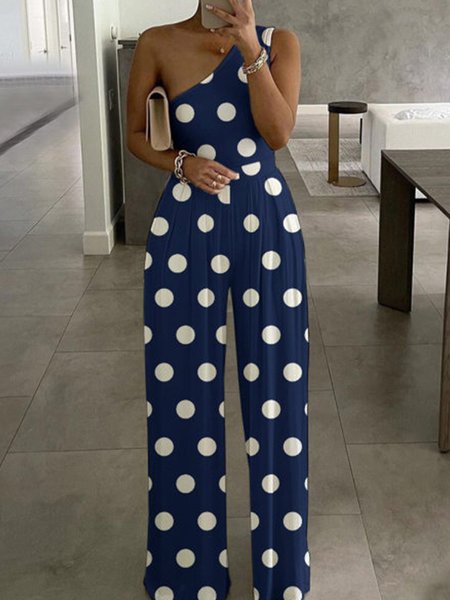 

Elegant Polka Dots Regular Fit Jumpsuit, Deep blue, Jumpsuits