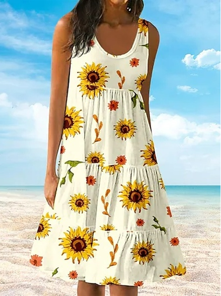 

Sunflower Loosen Casual Sleeveless Knitting Dresses, Multicolor, Mini Dresses