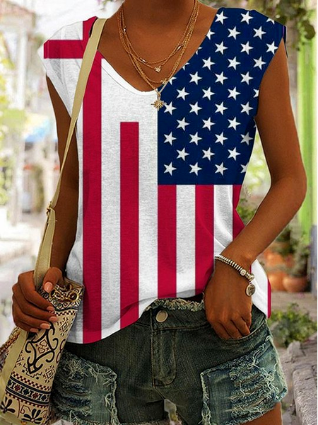 

V Neck Sleeveless Geometric Knit, Multicolor, Tops