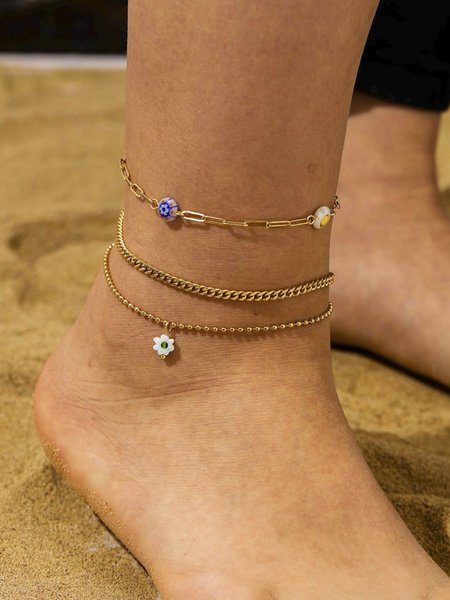 

JFN 2Pcs Beach Resort Style Chain Multilayer Anklet, Golden, Anklets