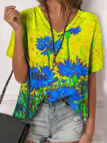 

Cotton Blends Floral Short Sleeve T-Shirt, Multicolor, T-Shirts