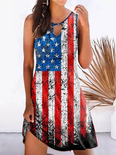 

Flag Regular Fit Crew Neck Sleeveless Knitting Dresses, Multicolor, Dresses