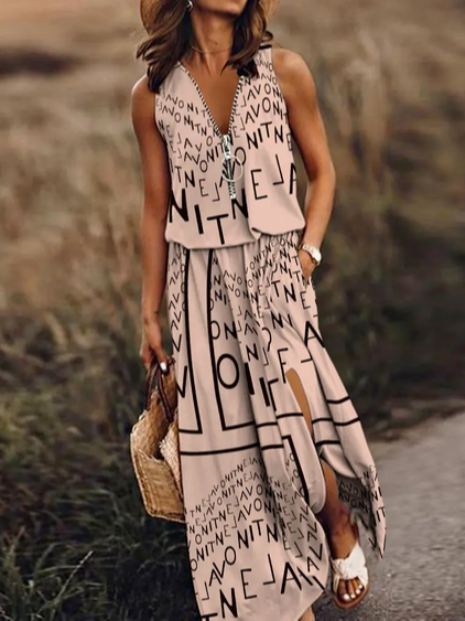 

V Neck Loosen Sleeveless Woven Dresses, Pink, Dresses