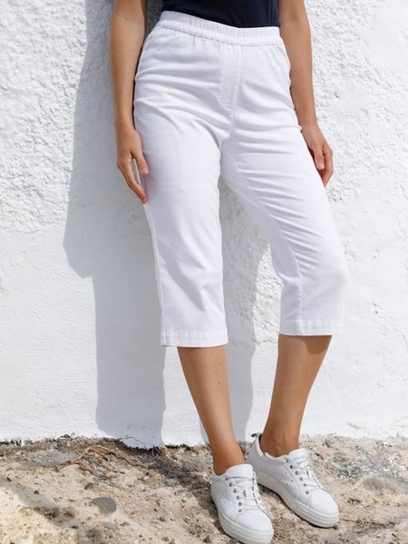 

Casual Pocket Elastic Waist Cropped Pants, White, Pants