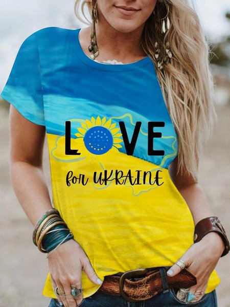

Casual gradient sunflower love loose top T-shirt Plus Size, Multicolor, T-Shirts