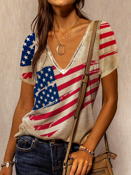 

Casual Flag Short Sleeve T-Shirt, Khaki, Tees & T-shirts