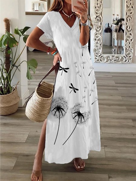 

Dandelion Boho Short Sleeve Knit Dress, White, Maxi Dresses
