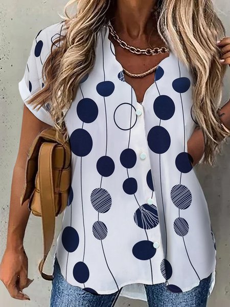 

Casual V Neck Short Sleeve Blouse, White, Blouses & Shirts