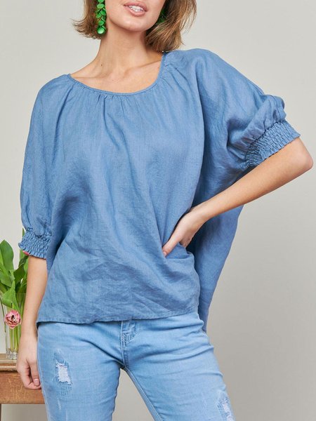 

Casual Loosen Short Sleeve Tops, Blue, Tops