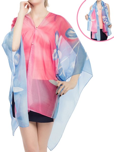 

Multipurpose Beach Resort Style Floral Gradient Scarf Shawl, Rose red, Scarves & Gloves