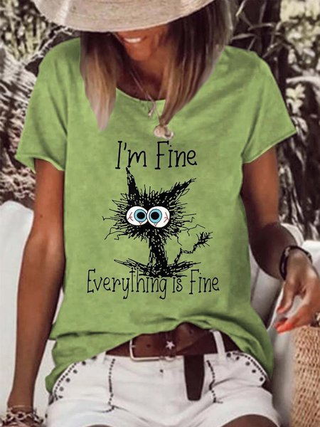 

It's Fine Everything is Fine Sarcastic Shirt Women Short Sleeve Funny Graphic Tee Top Mom T-Shirt, Green, Tees & T-shirts