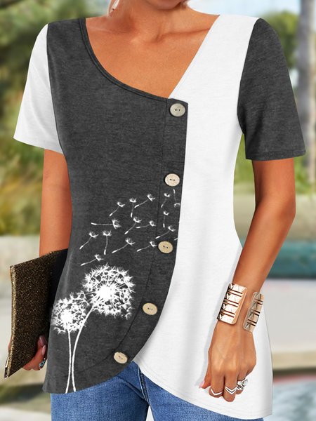 

Casual Dandelion Loosen Short Sleeve T-Shirt, Gray, T-Shirts