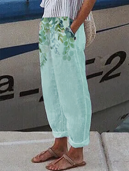 

Plus size Floral Casual Pants, Green, Pants