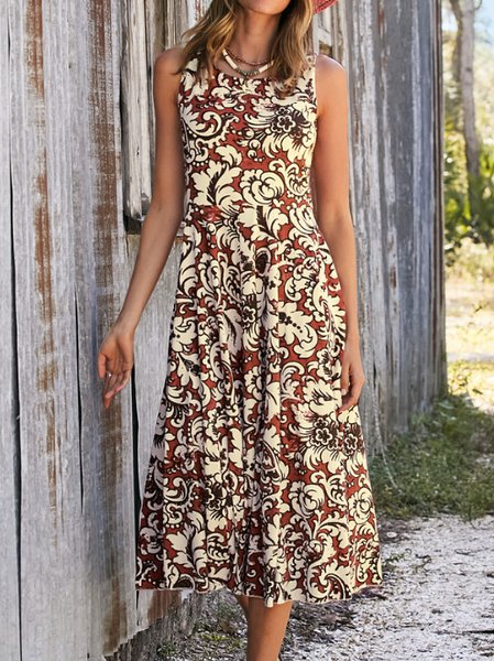 

Tribal Printed Sleeveless Knitting Dresses, Multicolor, Midi Dresses