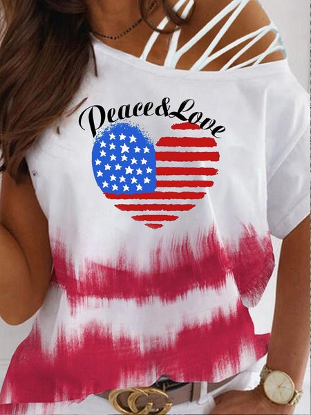 

Letter Vacation Short Sleeve Tops Heart Loosen, Red, Tops