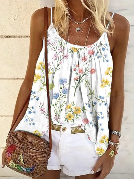 

Floral Spaghetti Woven, White, Tank Top