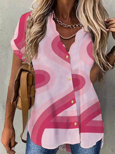 

Casual Abstract Short Sleeve Blouse, Flower, Blouses & Shirts