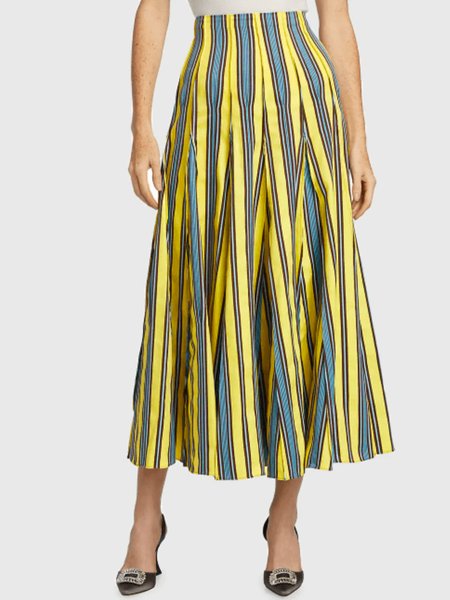 

Summer Non-Stretch Zipper fly A LineA Elegant Loosen Long Skirt, Yellow, Maxi Skirts