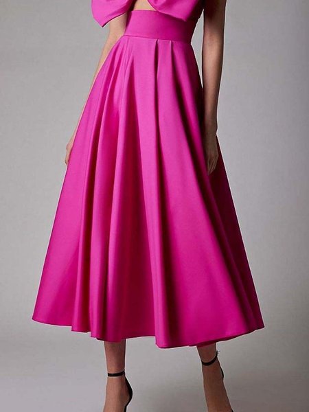 

Summer Lightweight A LineA Loosen Plain Long Zipper fly Skirt, Rose red, Maxi Skirts