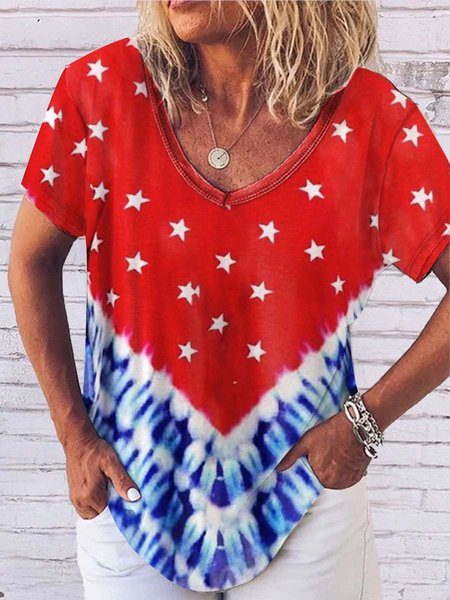 

Independence Day Flag Print Loose Casual T-Shirt, Red, T-Shirts