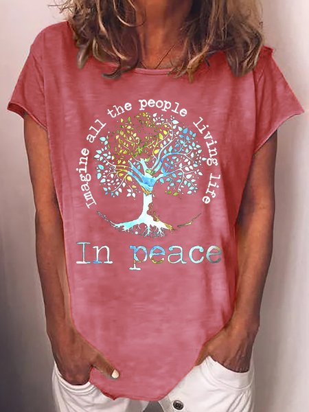 

Womens Peace Letter Casual Short Sleeve T-Shirt, Red, T-shirts