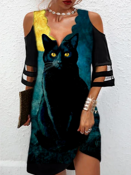 

Sexy Animal Cotton Short Sleeve Woven Dress, Black, Dresses