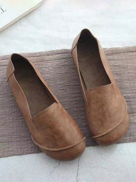 

JFN Women's Vintage Distressed PU Leather Simple Flat Shoes, Brown, Flats