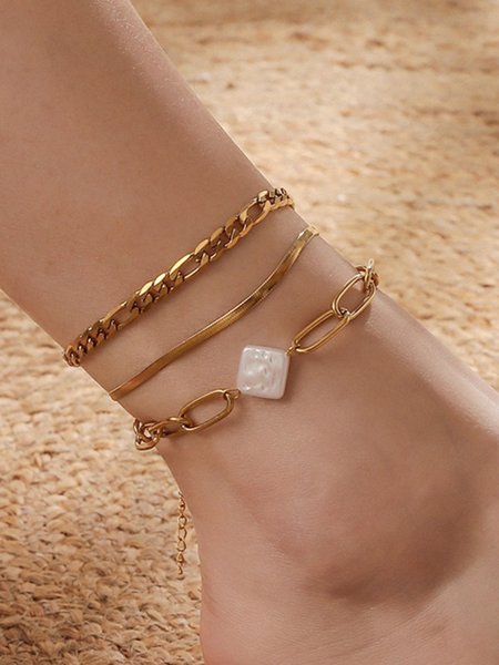 

JFN 3Pcs Bohemian Beach Diamond Pearl Anklet Set, Golden, Anklets