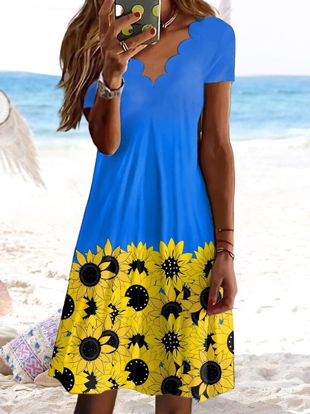

Vacation Sunflower Short Sleeve Knit Dress, Multicolor, Dresses