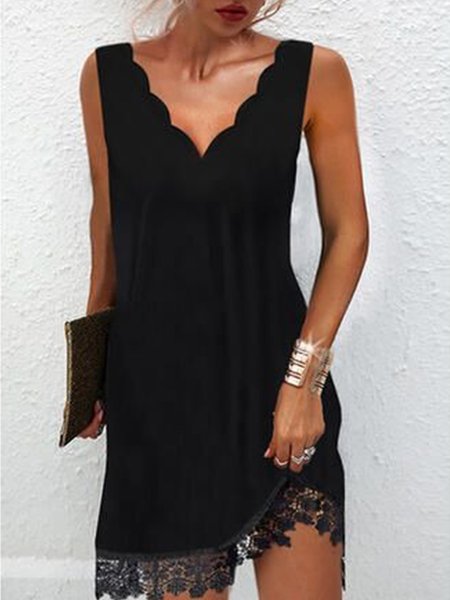 

Casual Solid V Neck Sleeveless Knitting Dresses, Black, Mini Dresses
