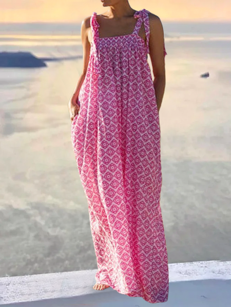 

Plus size Geometric Boho Sleeveless Dresses, Pink, Dresses